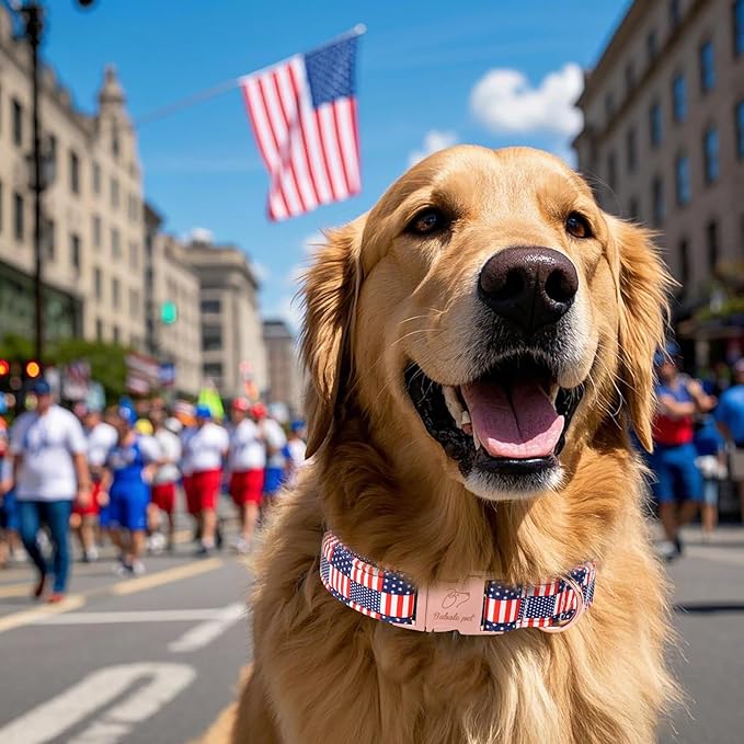4th of July Dog Collar - US Flag Patriotic Dog Collars for Small Dogs, Adjustable Independence Day Stars & Stripes American Flag Collar S