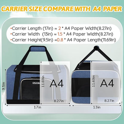 Petskd Pet Carrier 17x13x9.5 Southwest Airline Approved, Pet Travel Carrier Bag for Small Cats and Dogs, Soft Dog Carrier for 1-15 LBS Pets,Dog Cat Carrier with Safety Lock Zipper (Blue)