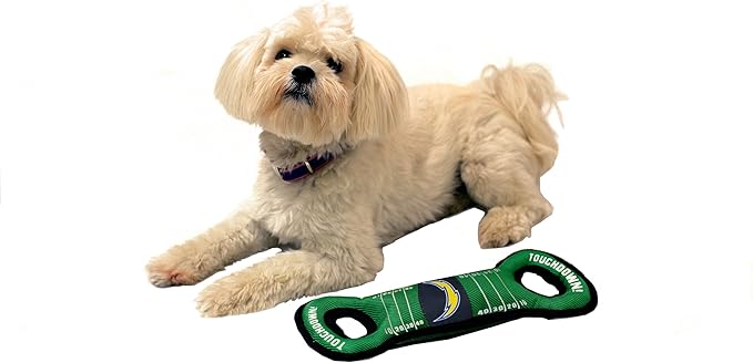 NFL Football Field DOG TOY with Squeaker. - LOS ANGELES CHARGERS - For Tug, Toss, and Fetch. - Tough & Durable PET TOY