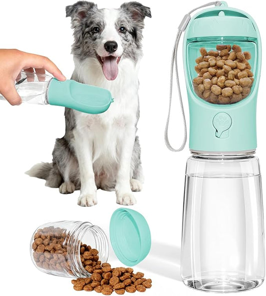 Dog Water Bottle, Portable Water Bottle with Food Container for Dogs Cat Pet Hiking Walking Travel Camping, Leak-Proof Dog Water Bowl Dispenser with Feeder Function Puppy Essentials