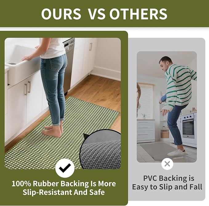 Long Kitchen Runner Rugs Kitchen Mat Non Slip Washable, Super Absorbent Soft Chenille Braided Kitchen Mats for Floor, Rubber Backing Kitchen Floor Sink Standing Mat, Easy Clean, Green 24"x71"
