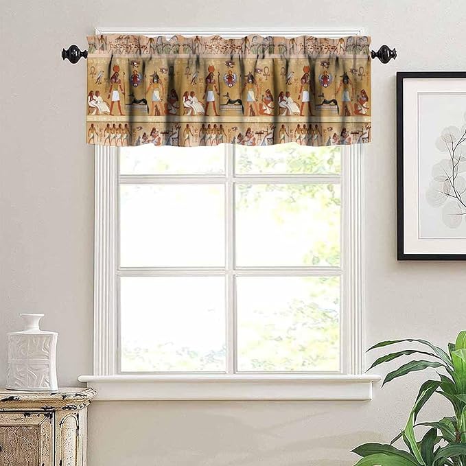 Vintage Ancient Egypt Curtains Valance, Egyptian Culture Mysterious Old Egypt African Pharaoh Theme Window Valance Curtain for Farmhouse Bedroom Living Room Kitchen 54x18inch