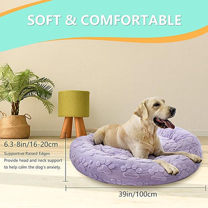 39 Inch Calming Dog Bed for Large Dogs, Round Anti-Anxiety Warm Bed, Soft Cozy Anti-Slip Donut Washable Pet Bed, Fits up to 100 lbs Pets