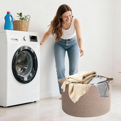 90L Large Blanket Basket,21.7"L x 21.7"W x 13.8"H Rope Woven Baskets with Handles, Toys Storage Bins,Laundry Basket Perfect for Living Room, Nursery,Bedroom,Home Organization,Brown
