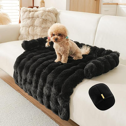 Luxurious Cozy Dog Couch Bed, Washable Removable Calming Pet Sofa Cover, Fluffy Plush Dog Mat for Furniture Protector and Car (Black)