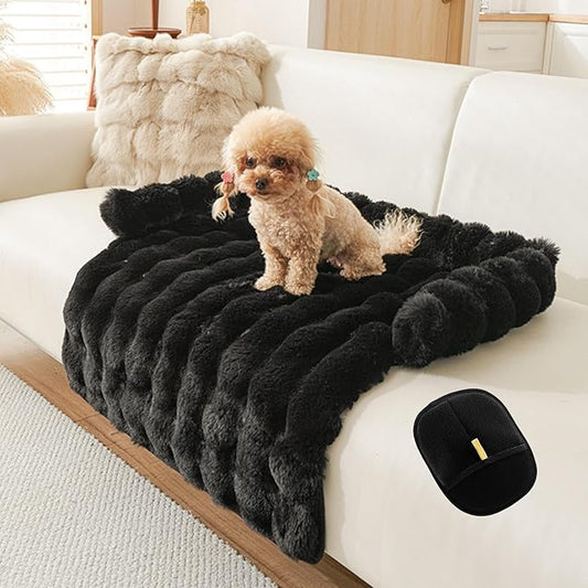 Luxurious Cozy Dog Couch Bed, Washable Removable Calming Pet Sofa Cover, Fluffy Plush Dog Mat for Furniture Protector and Car (Black)