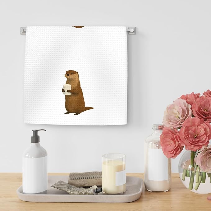 Sea Otter Bathroom Hand Towels, Otter Gifts for Women Kids HandTowels, Funny Coastal Animal Kids Decorative Hand Towel for Washroom Restroom, Cute Sea Otters Kids Bathroom Decor, 16x24In