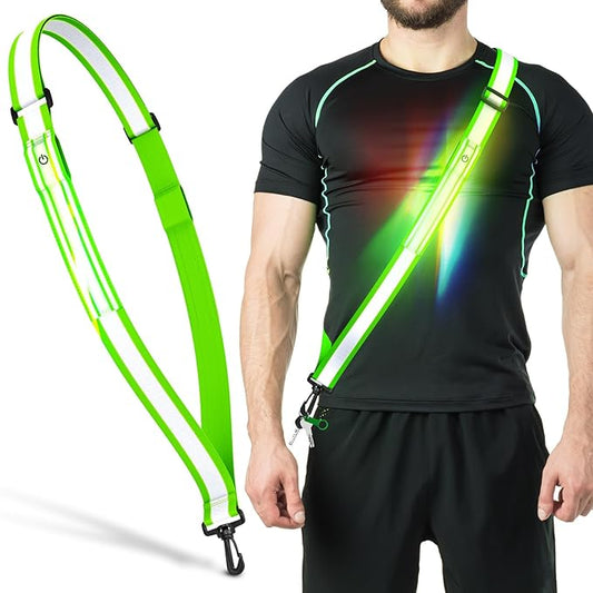 LED Reflective Belt Sash Walking Gear,Safety Lights for Walkers at Night,High Visibility Safety Rechargeable Reflective Running Gear for Men Women Kids Night Dog Walking Gear