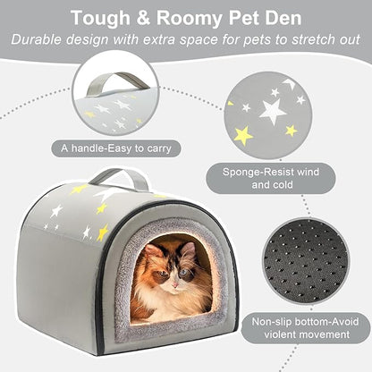 Jiupety Indoor Dog House, 2 in 1 Portable Foldable House Bed with Cover, Pet Tent & Cave Bed for Cats and Small Dogs, M(17"×14"×13"), Up to 9 Lb, Grey