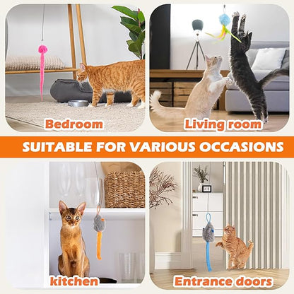 Rechargeable Electric Cat Teaser – Interactive Door Clip Teaser for Cats, 2 Motion Modes (360° Spin & Irregular Jumping), Smart Auto Cat Toy for Exercise & Fun (Grey)