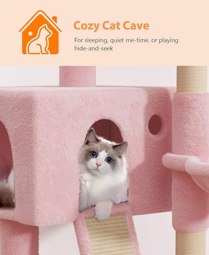 OS MOTOR Cat Tree Tower for Indoor Cats Large Adult,Cute/Tall Modern Cat Tree for Big Cats 20 lbs,Plush Multi-Level Cat Condo with Scratching Posts,Hammock, Dangling Ball (Soft Pink, 36 inch)