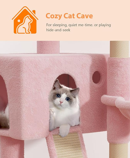 OS MOTOR Cat Tree Tower for Indoor Cats Large Adult,Cute/Tall Modern Cat Tree for Big Cats 20 lbs,Plush Multi-Level Cat Condo with Scratching Posts,Hammock, Dangling Ball (Soft Pink, 36 inch)