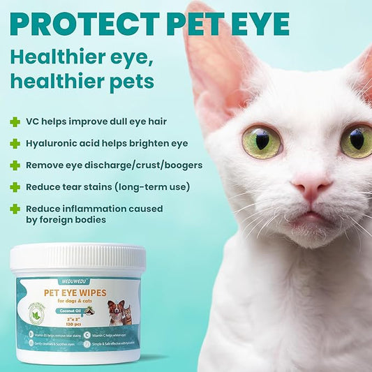 Eyes Wipes for Dogs & Cats 120 Counts, Grooming Kit Care for Dogs and Cats, Prevent Tear Stains, Eye Debris, Discharge, Mucus Secretions,Coconut Scent