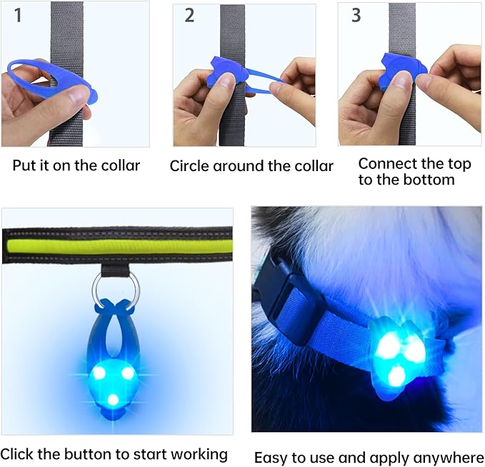 LaRoo LED Dog Collar Light - Waterproof Clip-On 3 Modes, High Visibility for Night Walking/Camping, Pet Safety Light for Small/Medium/Large Dogs (Blue)