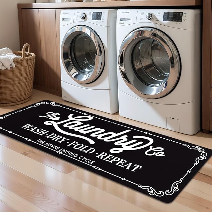 Pauwer Laundry Room Rug Runner 20"x60" Waterproof Rubber Laundry Mat Non Slip Kitchen Mats for Floor Washable Floor Mat Runner Rug for Farmhouse Mudroom Washroom Bathroom Decor