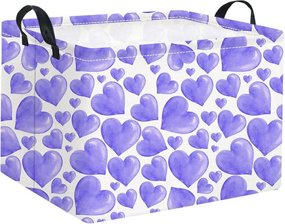 HIYAGON Rectangular Valentines Basket Fabric Storage Bin Storage Boxes Collapsible Storage Basket for Clothes Books Shelves Basket(Purple Heart)