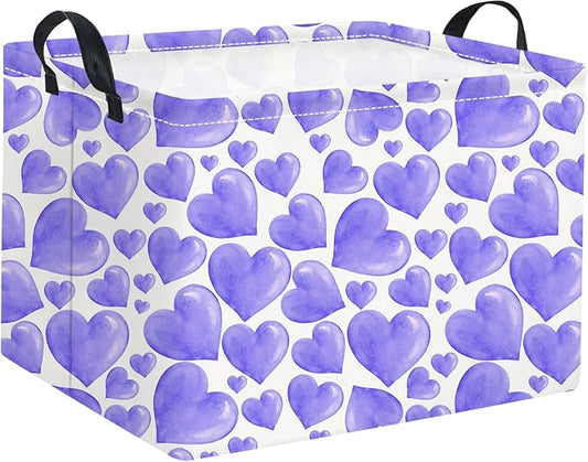 HIYAGON Rectangular Valentines Basket Fabric Storage Bin Storage Boxes Collapsible Storage Basket for Clothes Books Shelves Basket(Purple Heart)