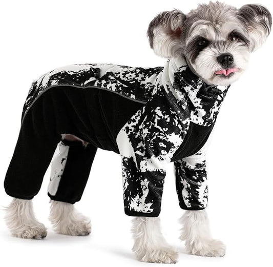 Fleece Dog Coat for Small Medium Dog,Pullover Pajamas Jumpsuit Bodysuit Puppy Coats with Legs, Pet Windproof Warm Cold Weather Jacket Full Body Vest Cozy Snowsuit Outfit Clothes (White, XL)