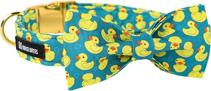 Maca Bates Summer Cute Duck Dog Collar with Bow Tie Funny Ducky Puppy Bowtie Collars Adjustable Durable Breakaway Green Fun Fancy Thick Collar for Boy Girl Male Female Dogs,Extra Small