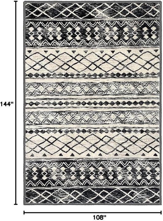 KUTA Moroccan Area Rugs 9x12 Living Room Black Navy Blue, Large Washable Boho Rug Non-Slip, Ultra Soft Geometric Tribal Traditional Farmhouse Carpet for Dining Bedroom Dorm Office Home