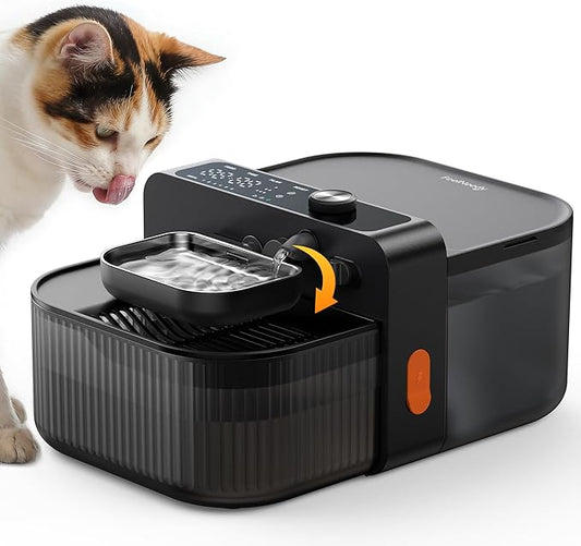 FEELNEEDY Wireless No Filters Cat Water Fountain, Wastewater Separation, Stainless Steel Bowl, 3000mAh 3.5L Pet Water Fountain for Indoor Cats & Dogs Dispenser, Black