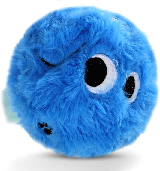 3.1'' Squeaky Plush Ball Dog Toy, No-Stuffing Soft Fuzzy Ball Toy for Small and Medium Dog, Durable Bocuncy Ball for Puppies Teething, Chewing, Interactive Training & Fetch Play, Blue