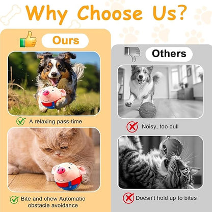 2026 New Interactive Dog Plush Toy - Rechargeable Squeaky Moving Ball with Talking Sound, Washable Cartoon Pig Design, Boredom & Anxiety Relief Pet Toy for Puppies Small Medium Dogs (Blue)