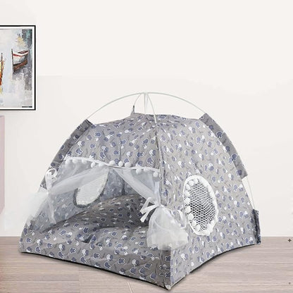 Indoor Pet Tent with Mesh Door Window, Cat & Dog Tent House, Washable Soft Warm & Non-Slip, All Seasons (Gray)