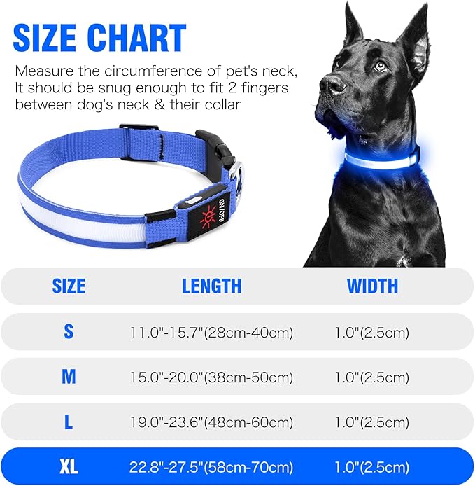 Illumifun LED Dog Collar, Water-Resistant Light Up Dog Collar, Safety Dog Collar Light for Your Dogs Walking Camping(Blue, X-Large)