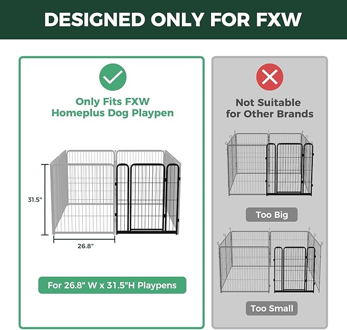 FXW Homeplus Unleashed Dog Playpen Designed for Indoor Use, 1 Add-on Gate, 32" Height for Small and Medium Dogs, Black │Patented