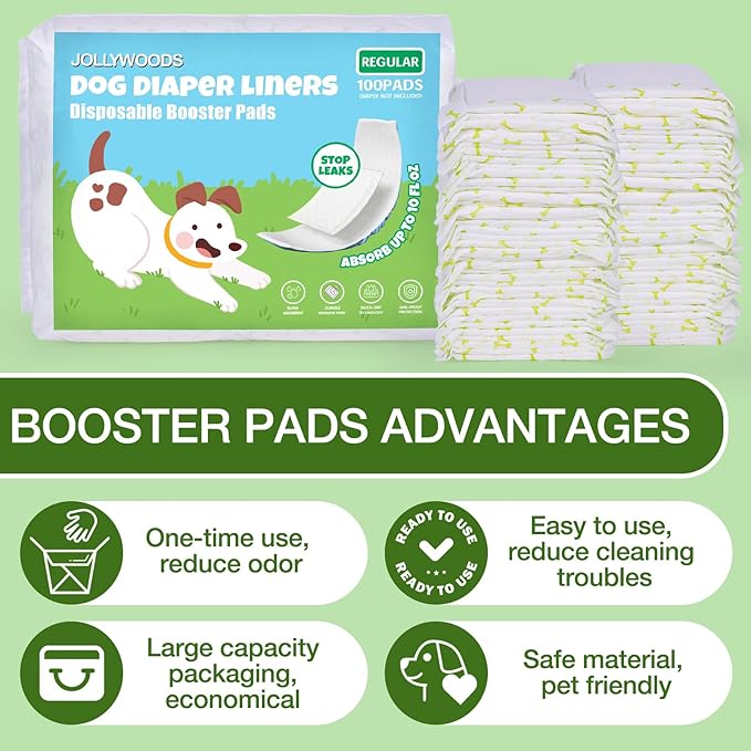 Dog Diaper Liners 150Pcs, Disposable Diapers Inserts for Male & Female Dogs, Booster Pads Fit Reusable Dog Belly Bands, Male Wraps and Period Diapers, Super Absorbent Leakproof Regular