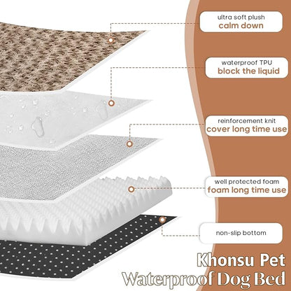 KHONSU PET Dog Bed Mat Plush 3.5in Orthopedic Pad for Large Dogs up to 90 lbs Waterproof Removable Cover Machine Washable for Extra Large Dogs