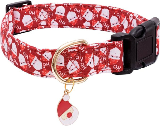 Faygarsle Red Dog Collar Christmas Design Santa Claus Pattern for Small Medium Large Dogs Collar Cute Stylish Girl Boy Christmas Dog Collar S