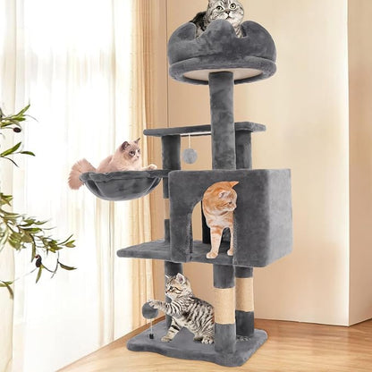 Cat Tree Tower with Metal Frame Hammock, 40'' Cat Trees for Indoor Cats Large Adult, Cat Towers with Scratching Post, Cats Condo Furniture with Cloud Top Perch, Cats Climbing Tower for Kittens(Grey)