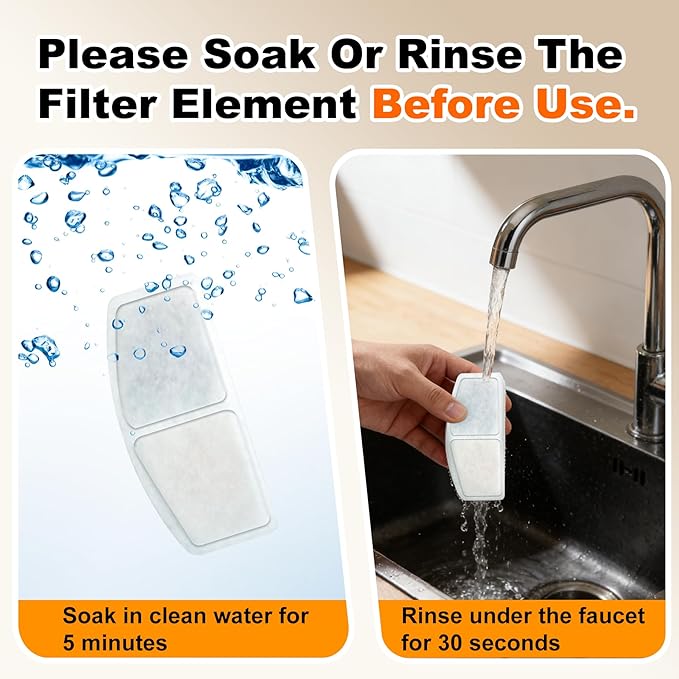 Pet Water Fountain Filter, 8 Cat Dog Water Fountain Filters Replacement Including 6 Filters & 2 Sponges