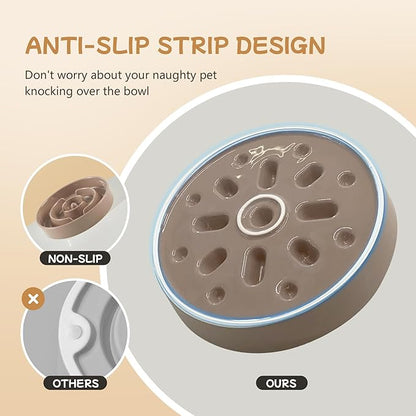 Ceramic 0.9 Cup Raised Slow Feeder Dog Bowl Set, Elevated 6.1inch Water Bowl and 6.1inch Slow Dish with Wooden Stand for Small Dogs(2 x Brown Coffee+ Stand)