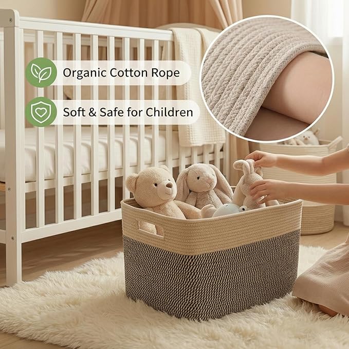 Woven Blanket Basket,96L Large Storage Bin for Blankets Toys Clothes,Decorative Rope Basket for Living Room Bedroom with Handles, Jute&Black