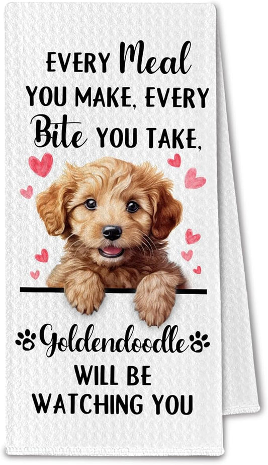 Goldendoodle Gifts Kitchen Towels, Funny Dog Tea Dish Towels for Kitchen Decorative, Goldendoodle Dog Lovers Gifts for Women, Every Meal You Make Every Bite You Take Hand Towel, 16x24 Inch