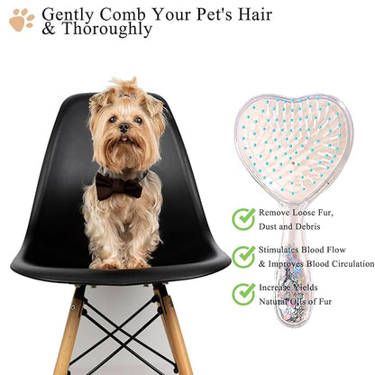 Small Dog Brush, Soft Brush for Shih Tzus, Yorkies, Maltipoos, Maltese, Love Shape Puppy Massaging Hair Comb for Small Dogs Cats Rabbits of All Hair Types (Glitter Blue)