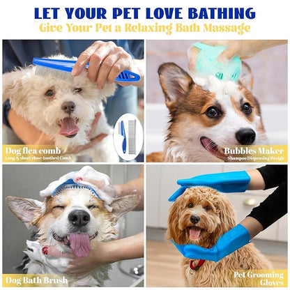Dog Slicker Brush for Dogs Grooming Kit 5PCS,Bath Grooming Kit for Pets,Hair Brush Set with Towel, Washing Gloves, and Shampoo Scrubber Brush for Dogs and Cats