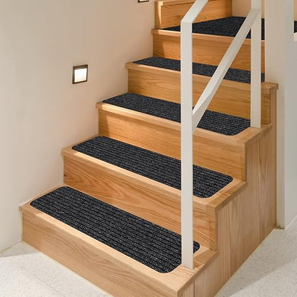 Non-Slip Stair Treads, 7.8" X 30" (7-Pack) Stair Runner Indoor Outdoor Mat, Black Slip Resistant Stair Tread Mats Step Covers Pads for Elders, Kids and Pets (30" x 7.8", Black)