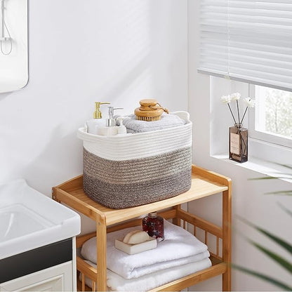Storage Basket for Organizing, Woven Baskets for Storage, Rectangle Decorative Baskets for Shleves, Closet, Toys, Book, Nursery Organizer Bins - Pack of 3 (Gradient Dark Brown, 13"x9.85"x8.7")