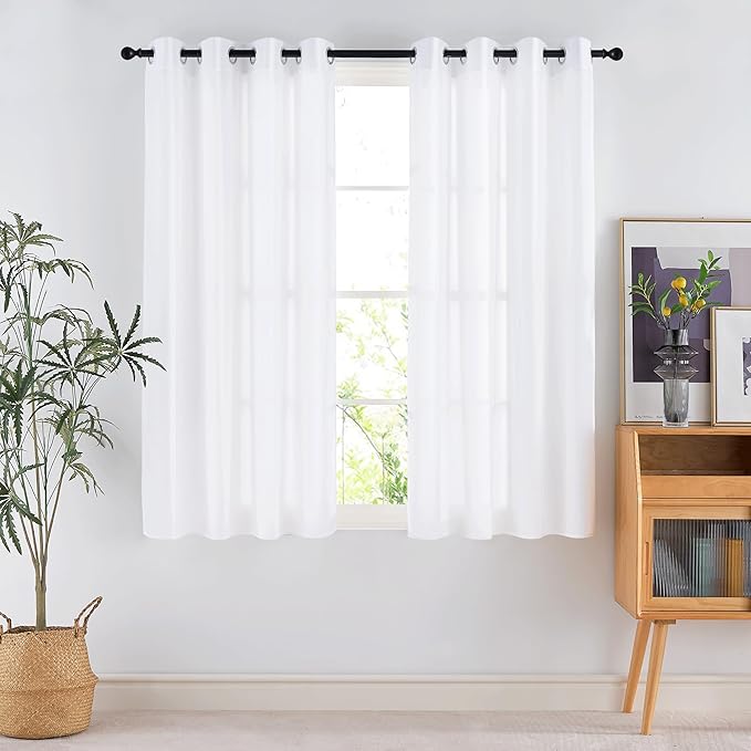 NICETOWN Non-See-Through Sheer Curtains 63 inches Long 2 Panels Pure White Privacy Drapes, 52" Wide Grommet Window Curtains Drapes for Living Room Bedroom- Light FilteringHome Decoration