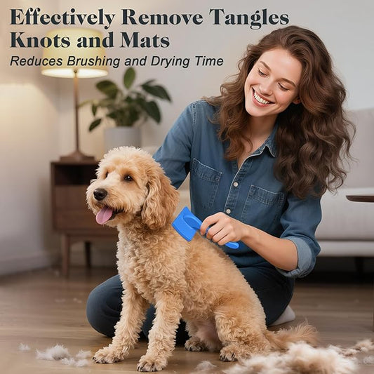 2PCS Slicker Brush for Dogs & Pet Comb,Professional Dog Grooming Brush (Goldendoodles,Poodles,Labradoodles) with Extra Long Pins to Effectively Remove Tangles, Knots and Mats (Blue, Medium)