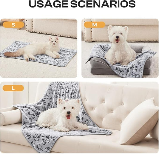 Luciphia 1 Pack 3 Blankets Fluffy Premium Fleece Pet Blanket Flannel Paw Printed Throw for Dog Cat Grey Paw Large(41"x31",Pack of 3)