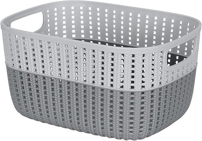 Simplify 4 Pack 2 Tone Sailor Knot Plastic Storage Tote | Decorative Basket | Closet Organization | De-clutter | Accessories | Toys | Bathroom Organization | Medium | Grey/Grey