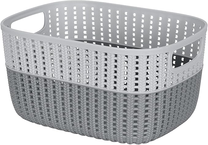 Simplify 2 Pack 2 Tone Sailor Knot Plastic Storage Tote | Decorative Basket | Closet Organization | De-clutter | Accessories | Toys | Bathroom Organization | Medium | Grey/Grey