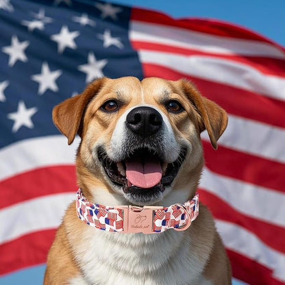 American Flag Dog Collar - 4th of July Dog Dog Collars for Large Dogs, Adjustable Independence Day Metal Buckle Patriotic Dog Collar L