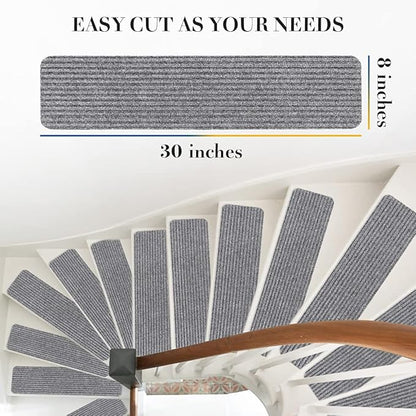 RIOLAND Stair Treads Carpet Non-Slip Indoor 15PCS Stair Runners for Wooden Steps, Stair Rugs for Kids and Dogs, 8" X 30", Light Gray