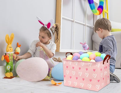 Rectangular Kids Storage Basket Gift Basket Baby Storage Basket Cute Kids Toy Storage Bin Organizer Shelf Book Basket Room Decor(Pink Heart)